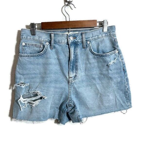 Madewell Pants - Madewell The Momjean Short 28 Blue Lansdale Cut Off High Rise Distressed Cotton